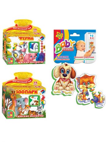 Игровые наборы Vladi Toys Мягкие магнитные  Baby puzzle Домашние любимцы, Игра на магнитах Ферма, Игра на магнитах Зоопарк