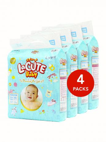 Подгузники детские LaCUTE baby Подгузники LaCUTE Baby Premium Air Soft NB (0-5 кг) 90 шт.- мегаупаковка (4 уп.)