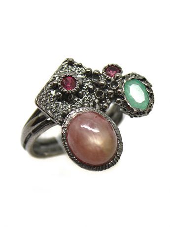 Ювелирные кольца KARMONIA Авторское серебряное кольцо с рубином и изумрудом.