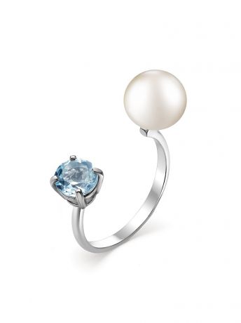 Ювелирные кольца KU&KU Стильное разъемное кольцо с натуральным топазом и белым жемчугом