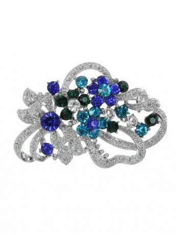 Запонки Queen fair Брошь "Цветы в алмазах" цвет сине-морской с зелёным в серебре