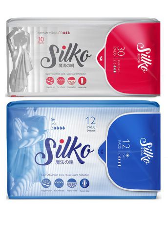 Прокладки гигиенические Silko Набор прокладок женских гигиенических SILKO дневные и ежедневные, блок 12+30 шт.