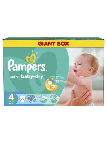 Подгузники детские Pampers Подгузники Active Baby-Dry Maxi (7-14кг) Джайнт Плюс Упаковка 99