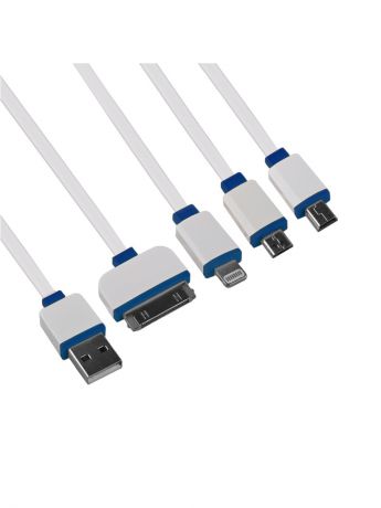 Кабели Liberty Project Кабель USB"LP" 4 в 1 для подзарядки Apple 8 pin/30 pin/MicroUSB/MiniUSB плоский (белый/синий)