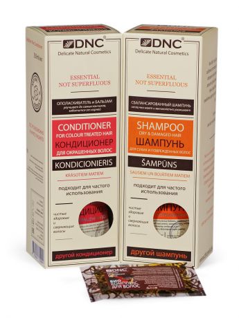 Косметические наборы для ухода DNC Шампунь для Сухих и Поврежденных Волос, Кондиционер для окрашенных волос (2х350 мл.) и подарок