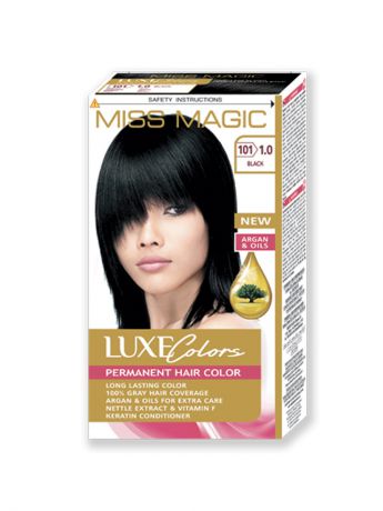 Краски для волос Miss Magic Стойкая краска для волос MISS MAGIC LUXE COLORS 101/1.0, черный 108 г