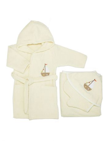 Халаты банные ОСЬМИНОЖКА Комплект в коробке для мальчика: халат с кап. и полотенце