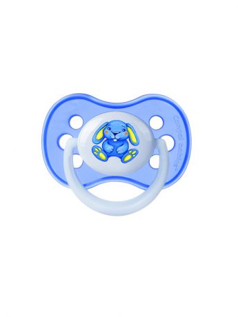 Пустышки Canpol babies Пустышка симметричная силиконовая, 6-18 Milky, цвет: голубой, форма: зайка