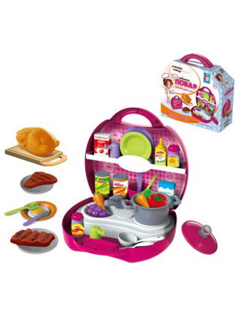 Игровые наборы 1Toy Игр.наб.в чемоданчике Профи Повар,32 предмета: муляжи продуктов, посудка,наклейки, аксессуары