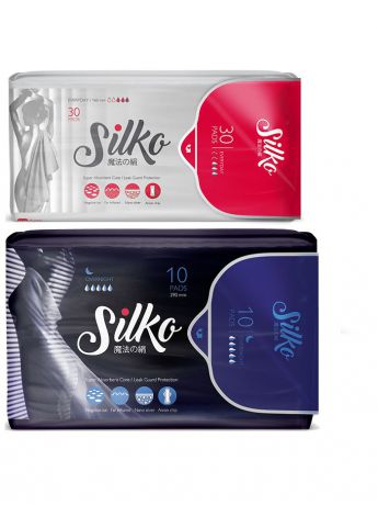 Прокладки гигиенические Silko Набор прокладок женских гигиенических SILKO ночные и ежедневные, блок 10+30 шт.