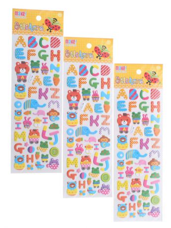 Наклейки детские Радужки Наклейки "Английские буквы и животные", набор из 3-х шт.