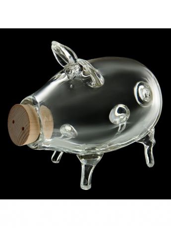 Копилки Grifeldecor Копилка свинка стеклянная с пробкой из березы в подарочной упаковке.