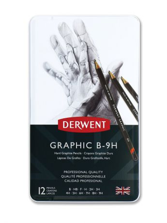 Карандаши Derwent Набор чернографитных карандашей Graphic Hard 12шт B-9H в метал.упак