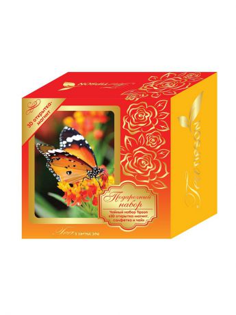 Чай Tipson Чайный набор  "Красный": 3D открытка-магнит, салфетка и чай Tipson Ceylon №1 OPA