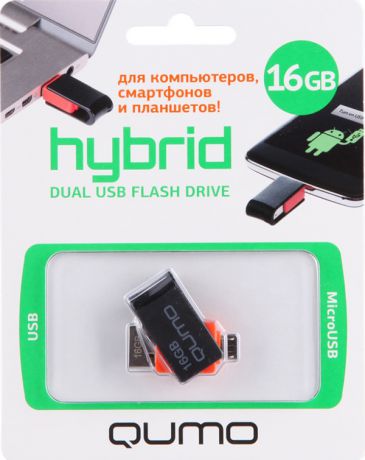 USB накопитель Qumo 16 ГБ Hybrid для PC, смартфона и планшета
