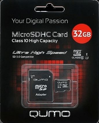 Карта памяти Qumo microSDHC 32GB class 10 UHS-I + адаптер SD