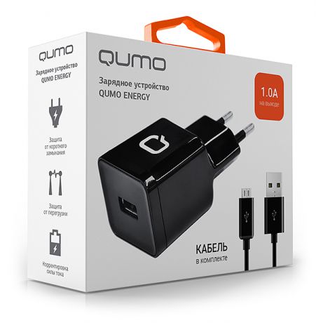 Сетевое зарядное устройство Qumo Energy 1USB 1A + кабель micro USB