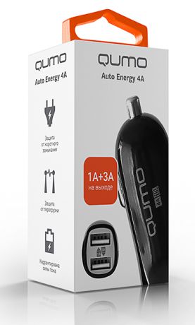Автомобильное зарядное устройство Qumo Auto Energy 4A 2 USB 1A+3A