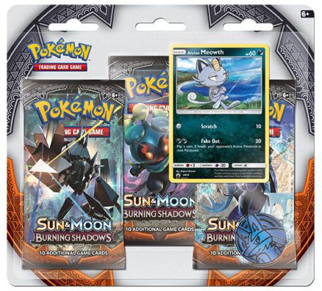 Коллекционная карточная игра Pokemon Sun & Moon «Burning Shadows»: Тройной блистер + Промо-карта Alolan Meowth + Монета