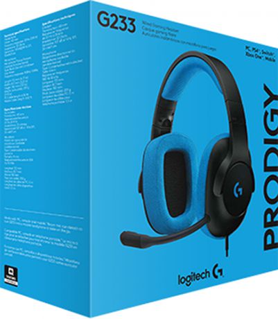 Гарнитура Logitech Headset G233 Prodigy Wired Gaming проводная игровая Black / Cyan для PC