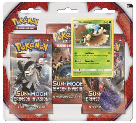 Коллекционная карточная игра Pokemon Sun & Moon Crimson Invasion: Тройной блистер + Промо-карта Decidueye + Монета