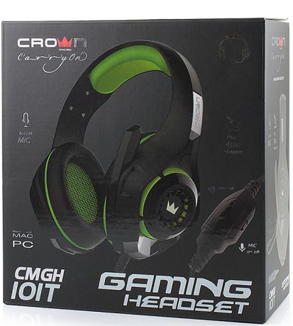 Гарнитура Crown CMGH-101T проводная игровая для PC (черный / зеленый)