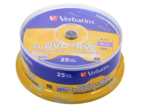 DVD+RW Verbatim 4.7Gb 4x 25шт Cake Box