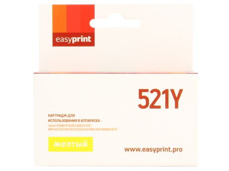 Картридж EasyPrint IC-CLI521Y для Canon PIXMA iP4700/MP540/620/980/MX860. Жёлтый. 510 страниц. с чипом