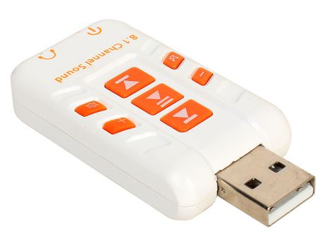 Адаптер ORIENT AU-01PLW, USB to Audio, 2 x jack 3.5 mm для подключения гарнитуры к порту USB, кнопки: регул. гром., выкл.микрофона и наушников, управл