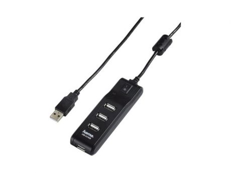 Концентратор USB Hama H-54590 4 порта USB2.0 энергосберегающий пассивный черный
