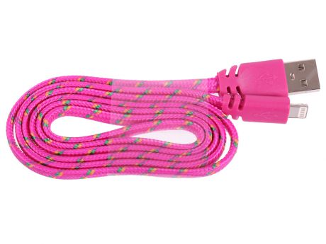 USB кабель "LP" для Apple 8 pin плоская оплетка (темно-розовый/европакет) 0L-00030340