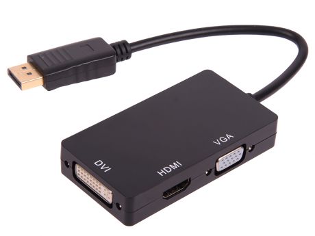 Кабель-адаптер Orient C309 DisplayPort M -> HDMI/ DVI-I/ VGA, длина 0.2 метра, черный