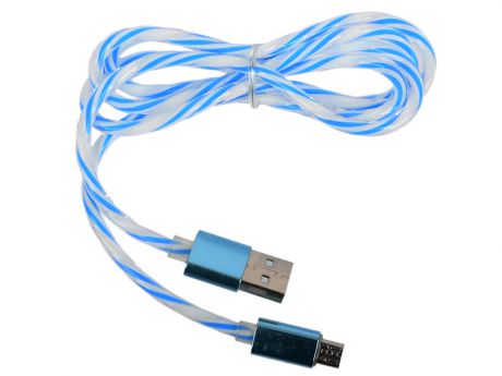 USB кабель "LP" Micro USB витая пара с металлическими разъемами 1 м. (белый с голубым/европакет) 0L-00030553