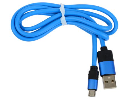 USB кабель "LP" Micro USB круглый soft touch металлические разъемы (голубой/европакет) 0L-00030357