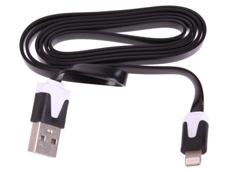 USB кабель "LP" для Apple iPhone/iPad 8 pin плоский узкий (черный/коробка) R0003826