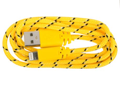 USB кабель "LP" для Apple iPhone/iPad 8 pin в оплетке (желтый/черный/европакет) SM001592