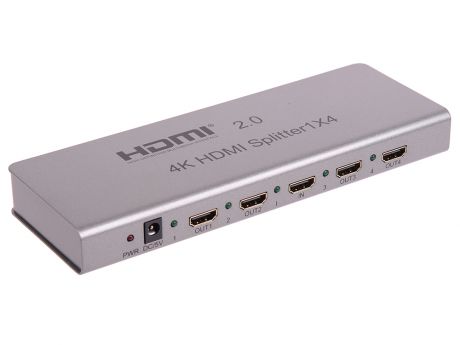 Разветвитель HDMI 4K Splitter ORIENT HSP0104H-2.0, 1->4, HDMI 2.0/3D, UHDTV 4K/ 60Hz (3840x2160)/HDTV1080p, HDCP2.2, EDID управление, RS232 порт, IR в