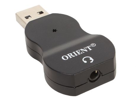Адаптер ORIENT AU-03, USB to Audio, jack 3.5 mm (4-pole) для подключения телефонной гарнитуры к порту USB, черный