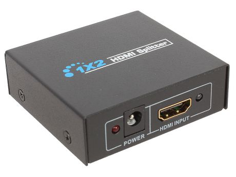 Разветвитель HDMI Orient HSP0102N, 1->2, HDMI 1.4/3D, HDTV1080p/1080i/720p, HDCP1.2, внешний БП-зарядник 1xUSB 5В/1A, метал.корпус