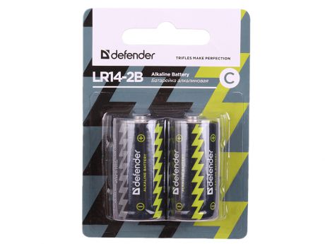 Батарейка Defender алкалиновая LR14-2B С, в блистере 2 шт
