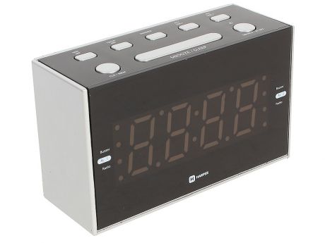 Радиобудильник HARPER HCLK-2041 (Радио в качестве мелодии будильника, настройка двух будильников, 20 радиостанций, сеть или батарейки)
