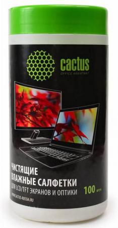 Чистящие салфетки Cactus CS-T1001 для экранов и оптики туба 100шт