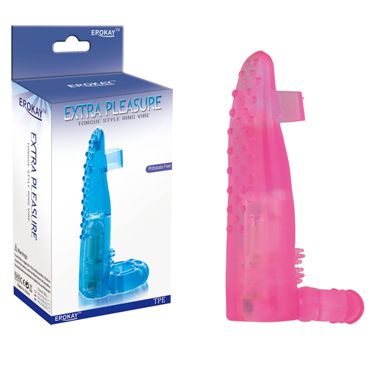 Erokay Extra Pleasure Tongue Style Ring Vibe, розовая Насадка на пенис в форме языка
