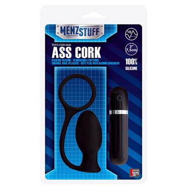 Menzstuff Ass Cork Small, черная Анальная втулка с вибрацией