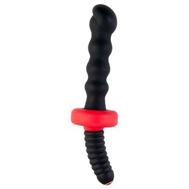 ToyFa Black&Red Рельефный анальный вибратор 18 см, черный С удобной рукояткой