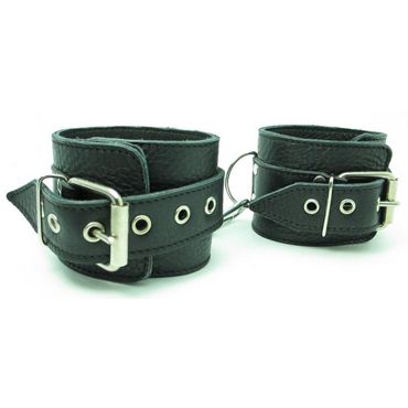 BDSM Арсенал кожаные наручники, черные На регулируемых ремешках