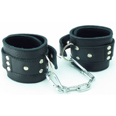 BDSM Арсенал кожаные наручники на липучках, черные Регулируются по размеру