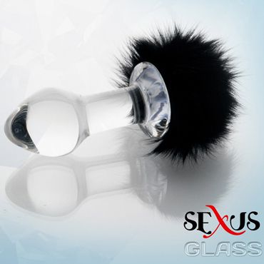 Sexus Glass анальная втулка С пушистым черным хвостиком