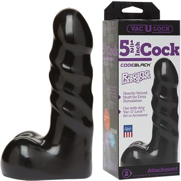Doc Johnson Vac-U-Lock CodeBlack Raging Hard Ons Cock 14 см Реалистичная насадка с мошонкой к трусикам