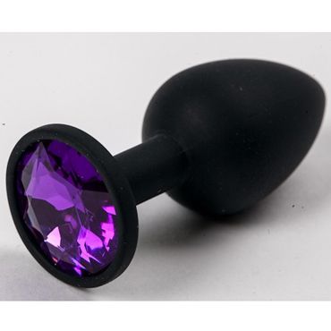 Luxurious Tail Силиконовая анальная пробка 7 см, черная С фиолетовым стразом